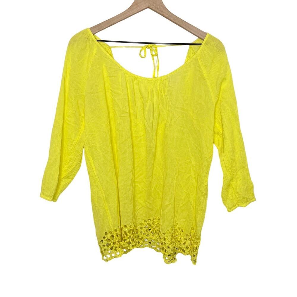 SEAFOLLY AUSTRALIA Women's Cotton Embroidered Tunic Coverup Top Yellow Medium